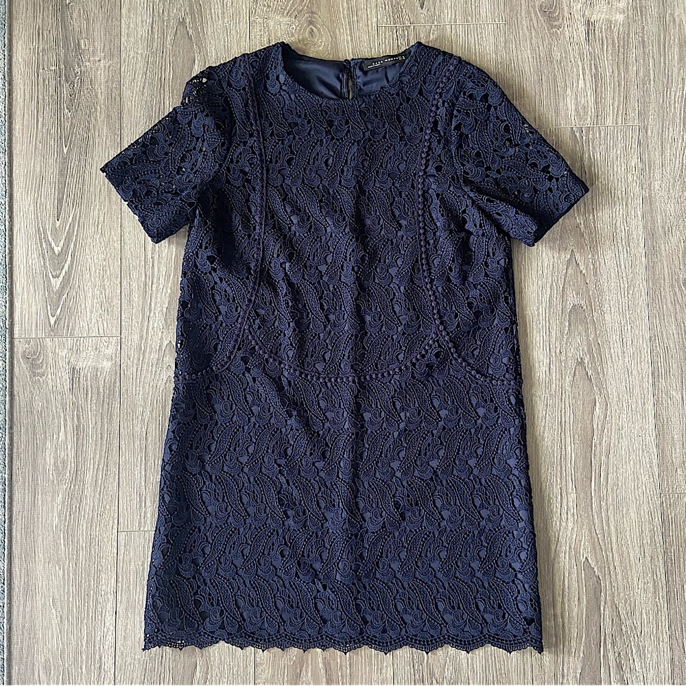 Zara Blue Sheath Mini Dress Crew Neck Short Sleeve